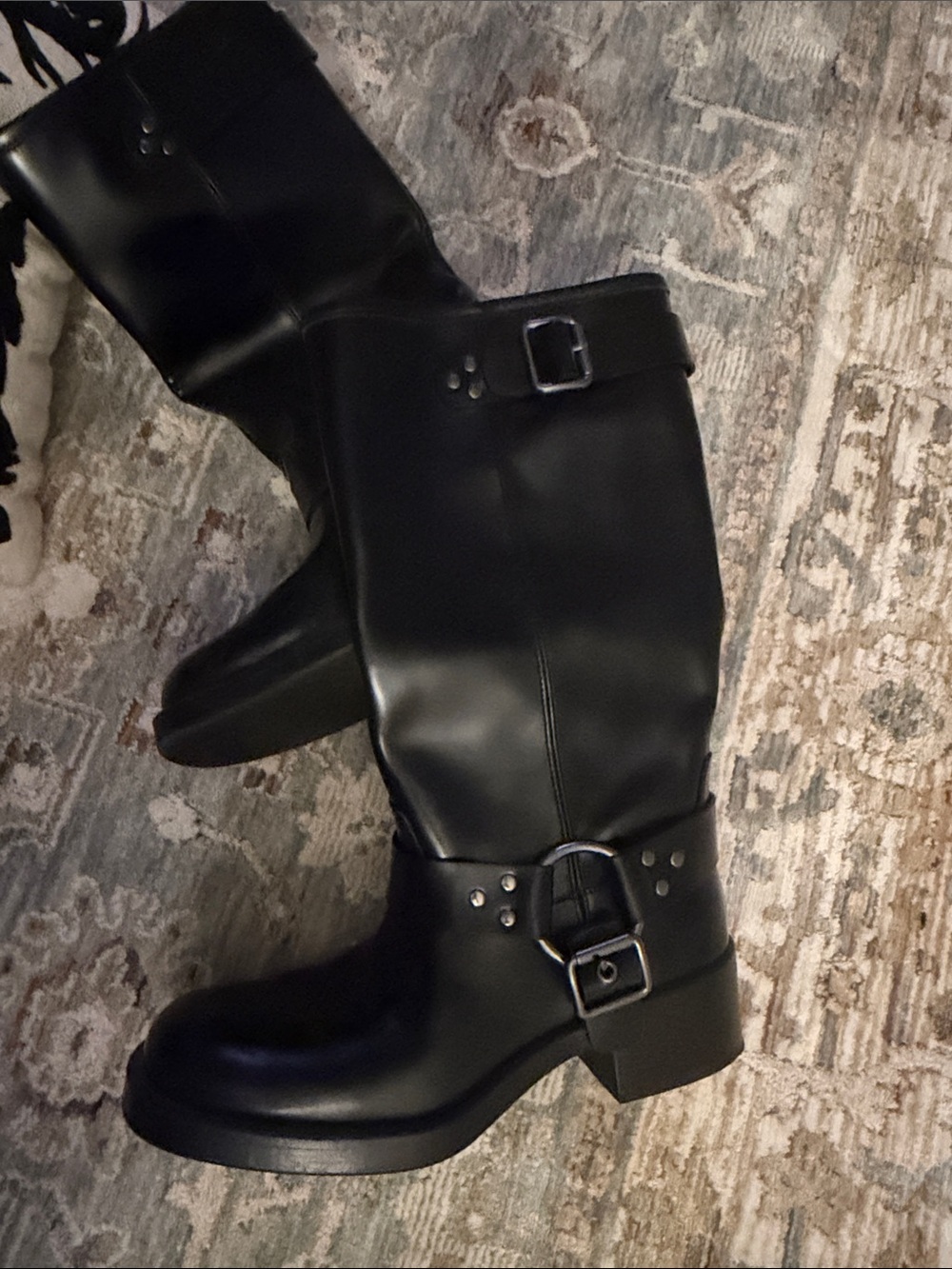 H&M Black Buckle Mid-Calf Leather Heeled Boots - Picture 3 of 6